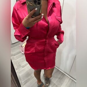 Forever 21 Red Satin Shirt Dress